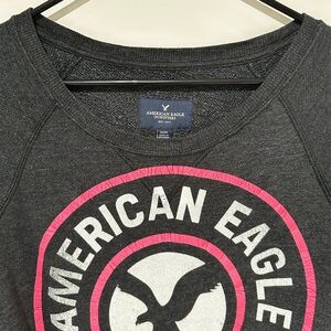 American Eagle Dark Gray Sweatshirt with Pink and White Logo